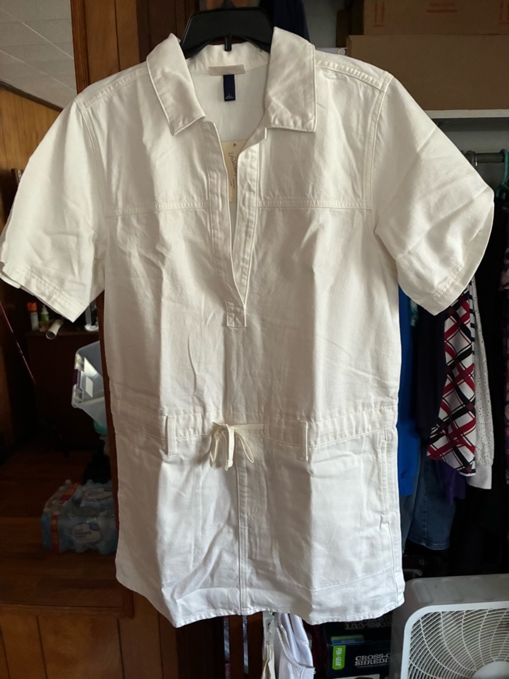 Universal Thread White Short-Sleeve Drawstring Button-Down Tunic Shirt